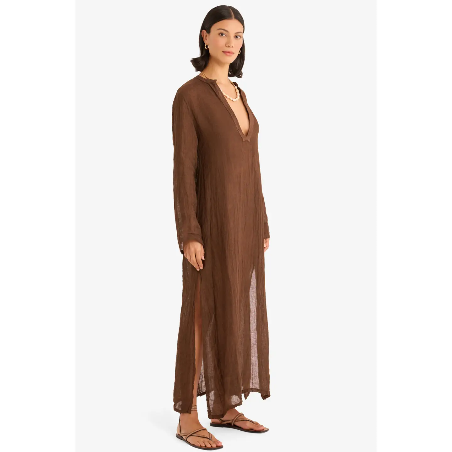 Linen Kaftan Dress Chocolate / One Size Linen Kaftan Dress Chocolate / One Size