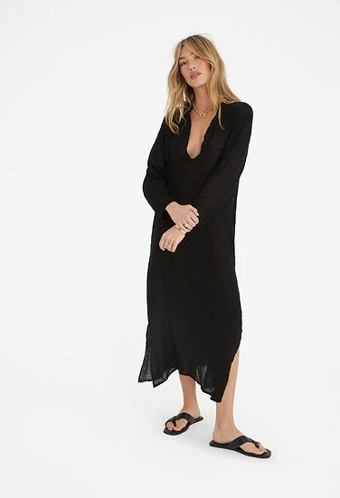 Linen Kaftan Dress Black / One Size Linen Kaftan Dress Black / One Size