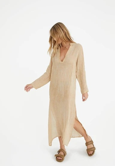 chinese dress ladies Linen Kaftan Dress – Sacred Tide