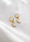 Gold and Opal Moon Huggie Earrings